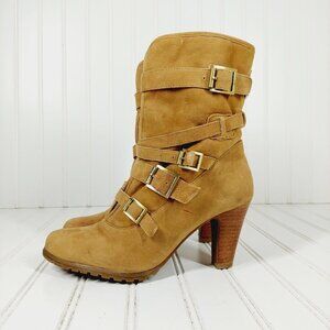 Victor Alfaro Vanessa Brown Suede Leather Buckle Straps Heeled Ankle Boots H456
